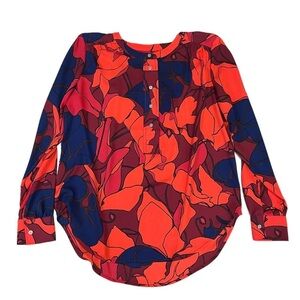 LOFT Red Floral Tunic Blouse Size S